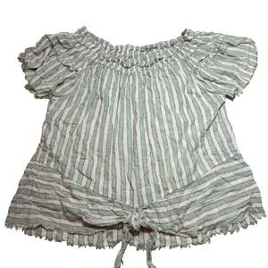 GIGO USA Green White Striped‎ Off Shoulder Tie Front Top Size L